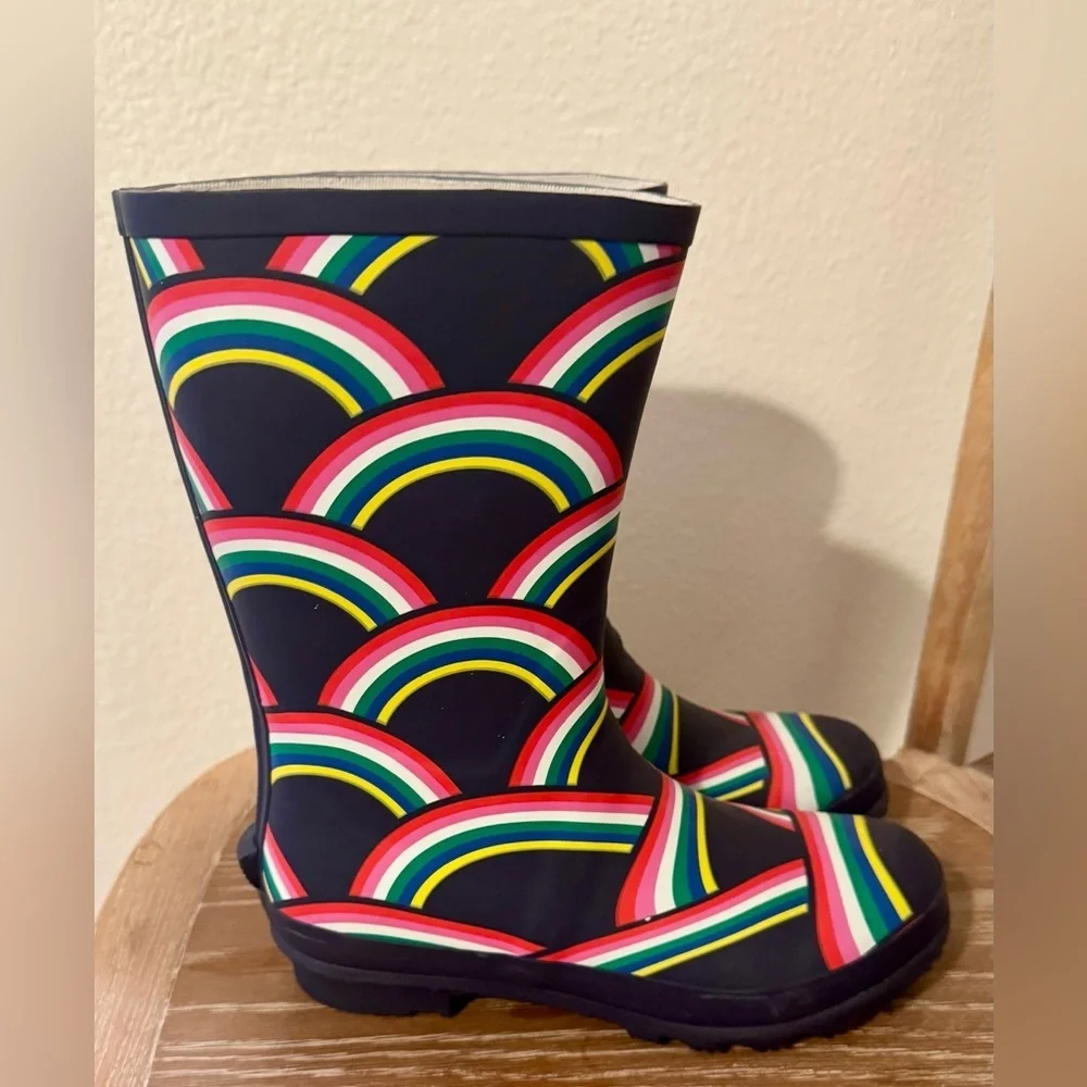Mini Boden Navy Boots with Colorful Stripes